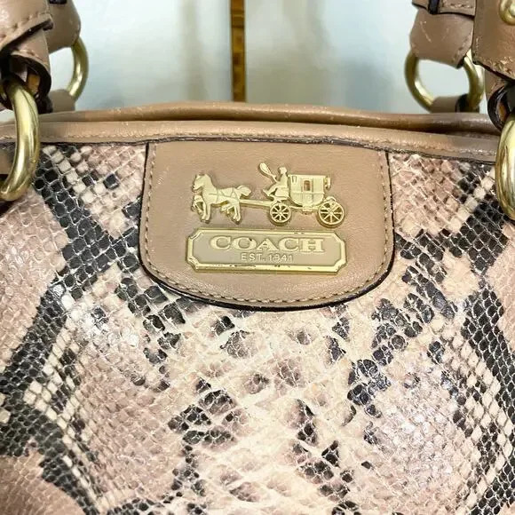 Coach Madison Tan Brown Leather Snakeskin Embossed Python Sophia Satchel Bag - Picture 3 of 9